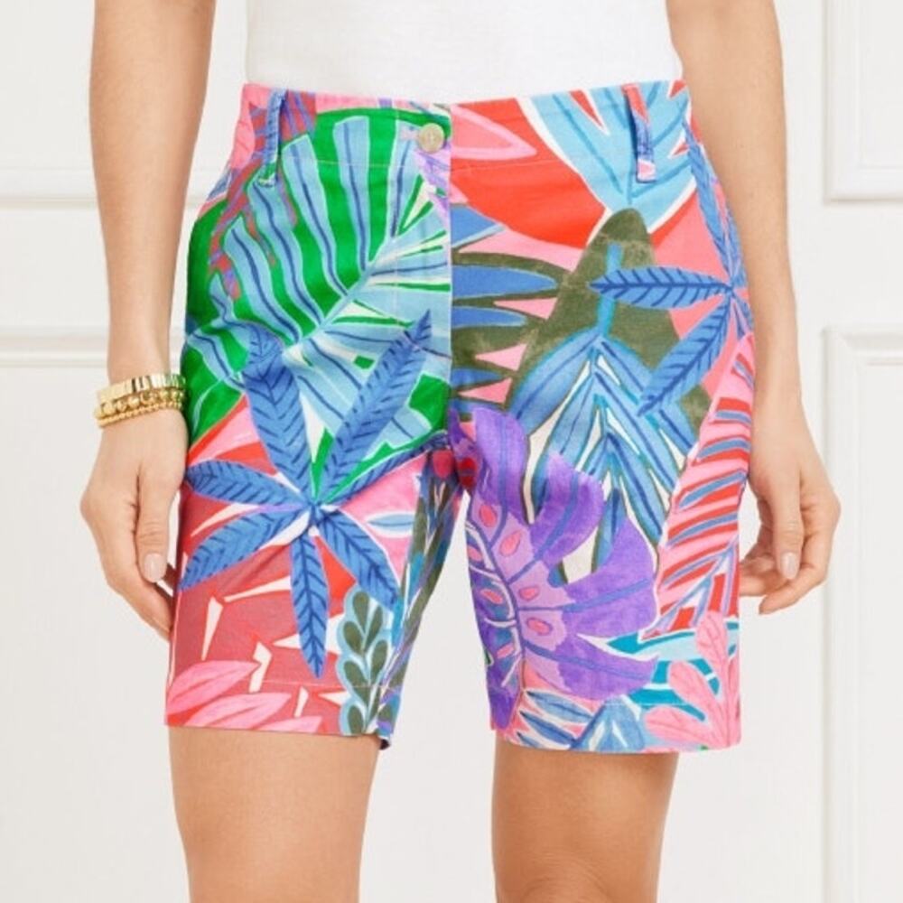 Talbots Relaxed Chino Shorts Womens Size 2 Paradise Foliage Colorful Tropical 7"